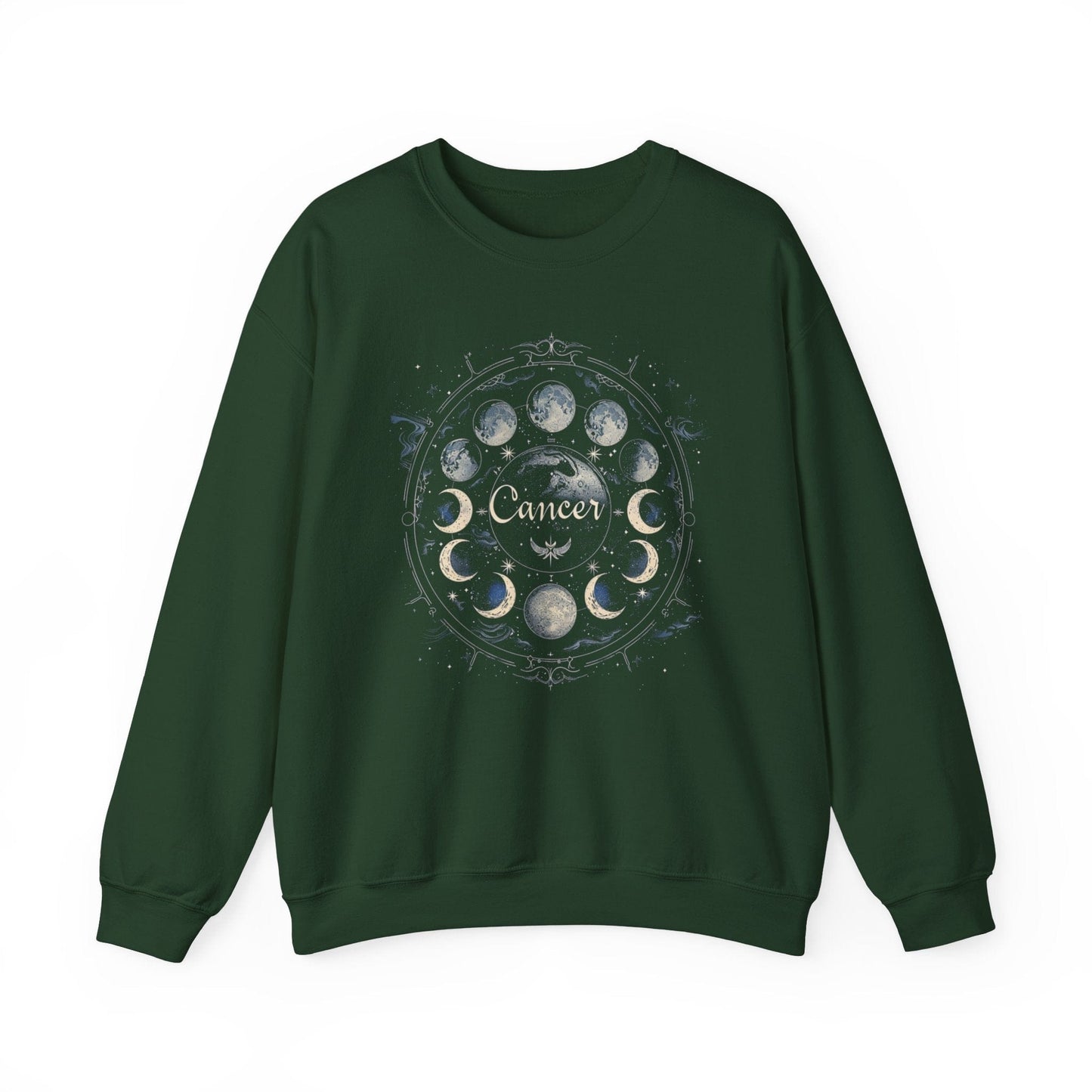 Sweatshirt S / Forest Green Cancer Zodiac Moon Magic Crewneck Sweatshirt: Celestial Harmony in Fabric
