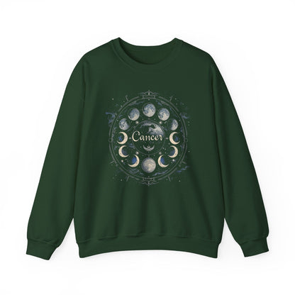 Sweatshirt S / Forest Green Cancer Zodiac Moon Magic Crewneck Sweatshirt: Celestial Harmony in Fabric