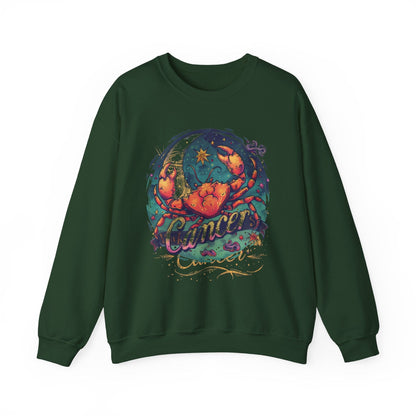 Sweatshirt S / Forest Green Cancer Zodiac Tattoo Art Sweater: Cosmic Crab Embrace