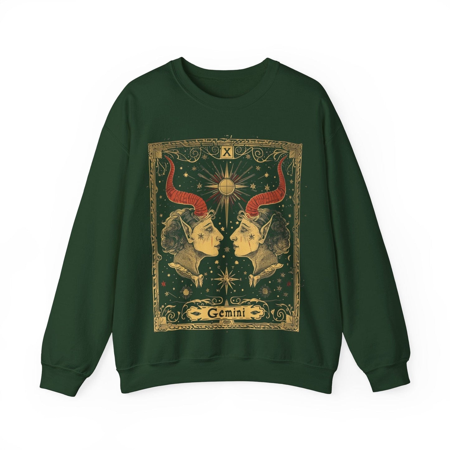 Sweatshirt S / Forest Green Celestial Duet Gemini Sweater: Harmonized Contrasts