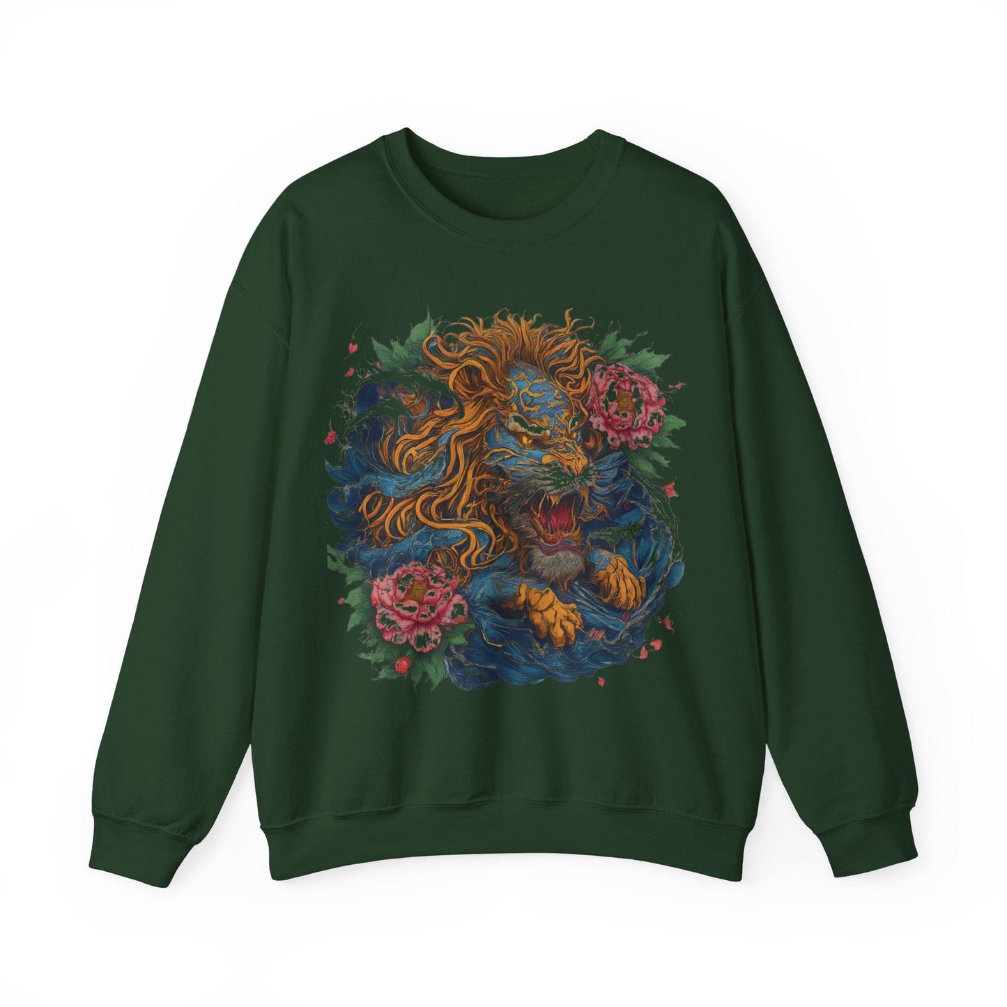 Sweatshirt S / Forest Green Japanese Irezumi Leo Soft Crewneck Sweatshirt