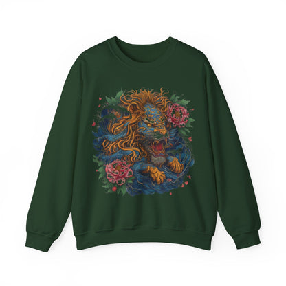 Sweatshirt S / Forest Green Japanese Irezumi Leo Soft Crewneck Sweatshirt