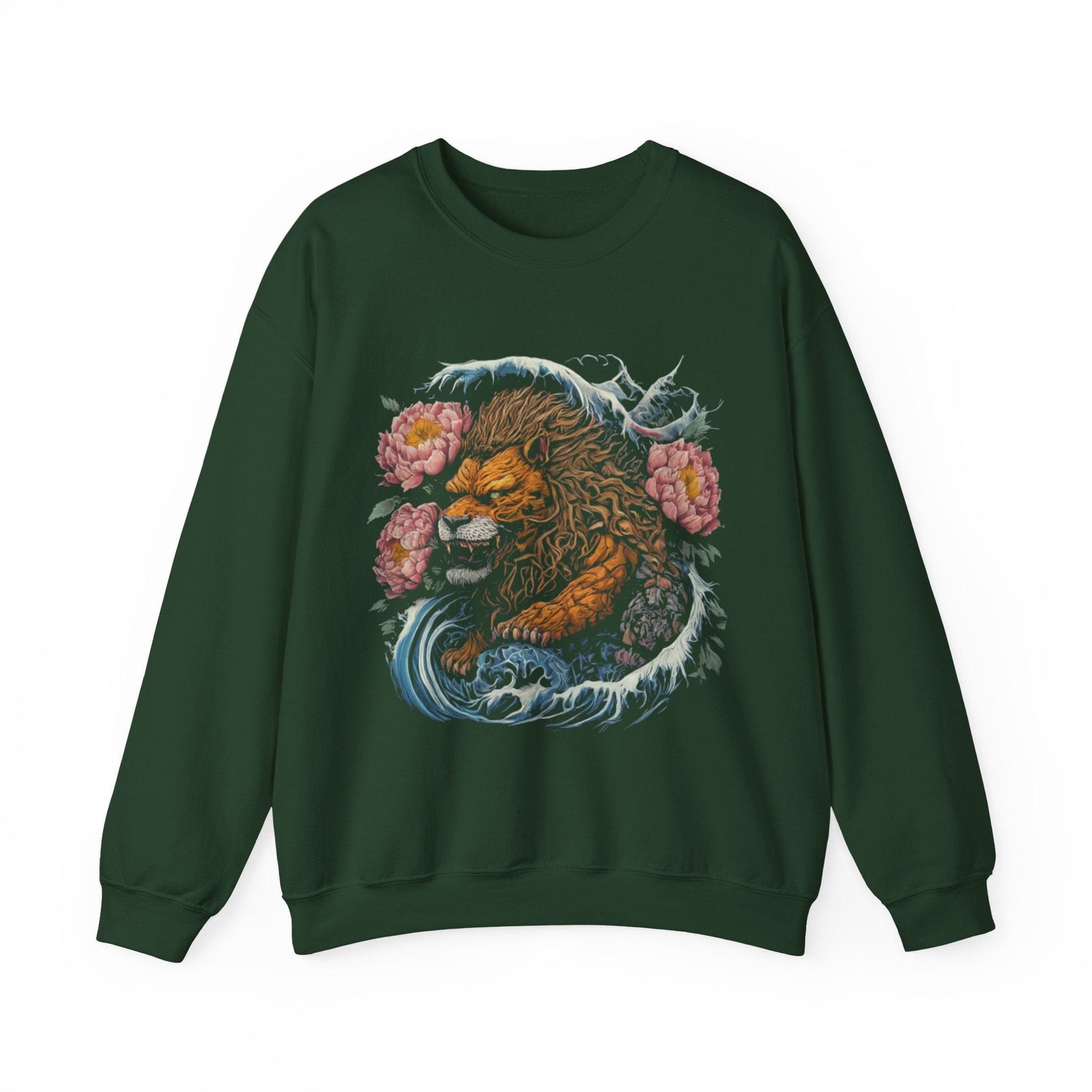 Sweatshirt S / Forest Green Japanese Splash Old School Tattoo Leo Soft Crewneck Sweatshirt