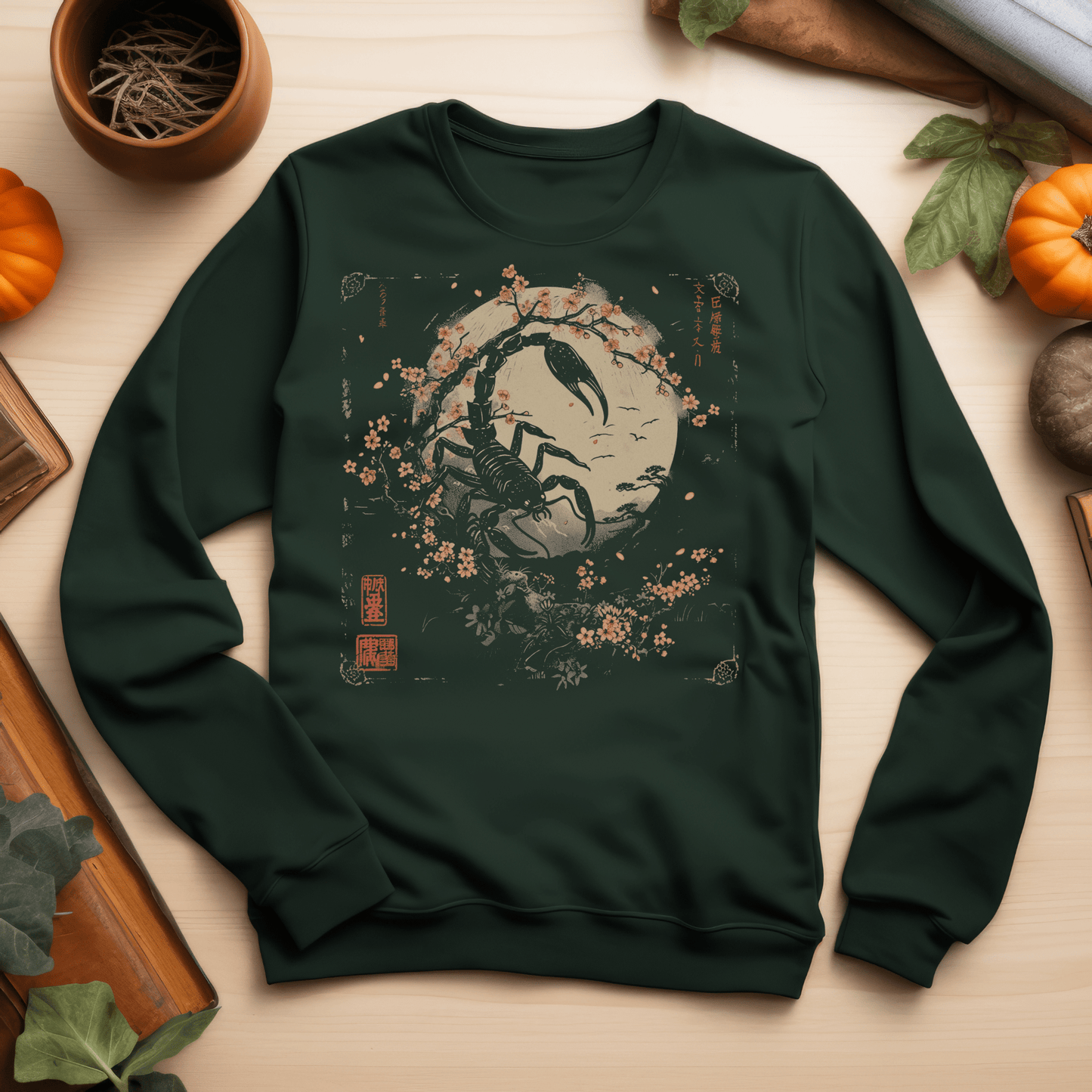 Sweatshirt S / Forest Green Scorpio's Night Sky Extra Soft Sweater: Japanese Art in Premium Cotton Blend