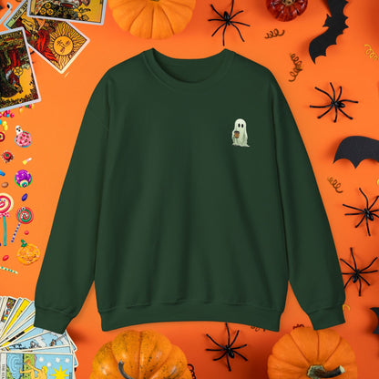 Sweatshirt S / Forest Green Spooky Coffee Ghost Sweatshirt - Halloween Limited Edition