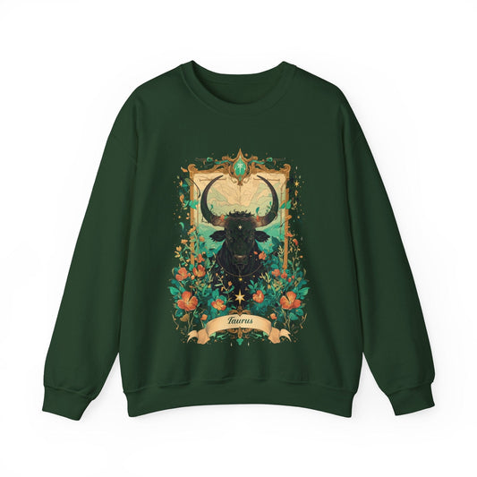 Sweatshirt S / Forest Green Taurus Blossom: Celestial Garden Astrology Sweater