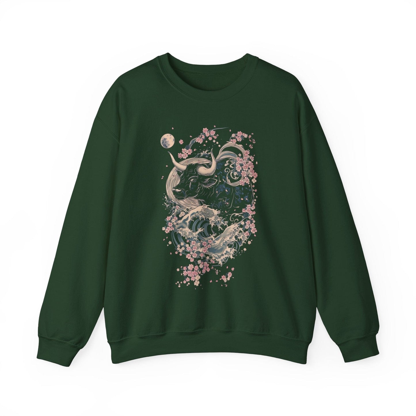 Sweatshirt S / Forest Green Taurus Blossom Embrace Sweater: Serenity in Bloom