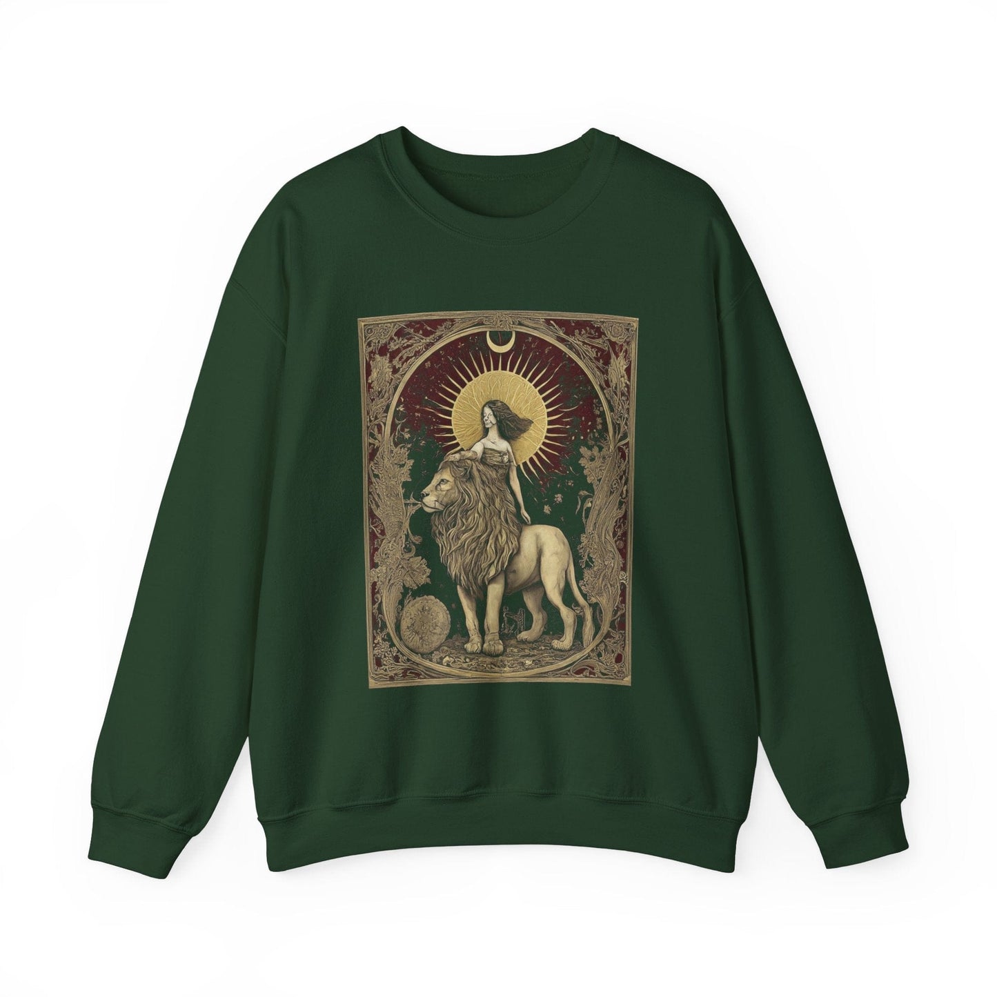 Sweatshirt S / Forest Green The Lion's Strength Tarot Leo Soft Crewneck Sweatshirt