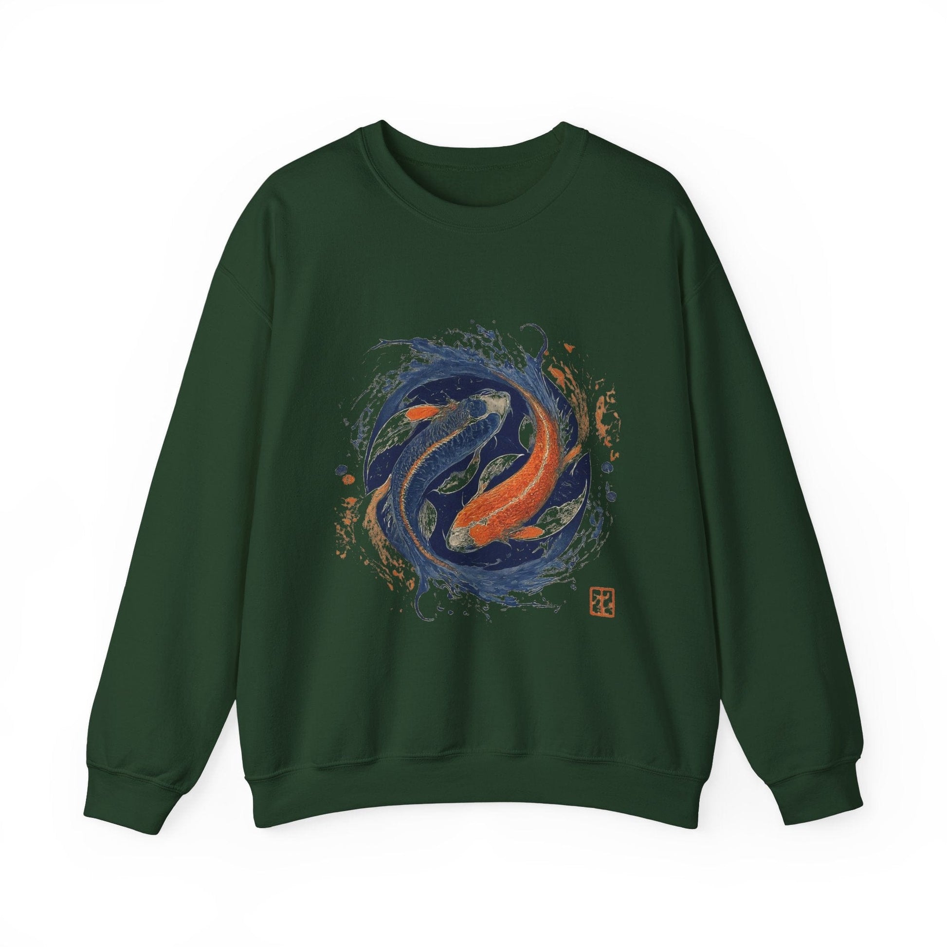 Sweatshirt S / Forest Green Traditional Koi Pisces Soft Sweater: Embrace the Depths