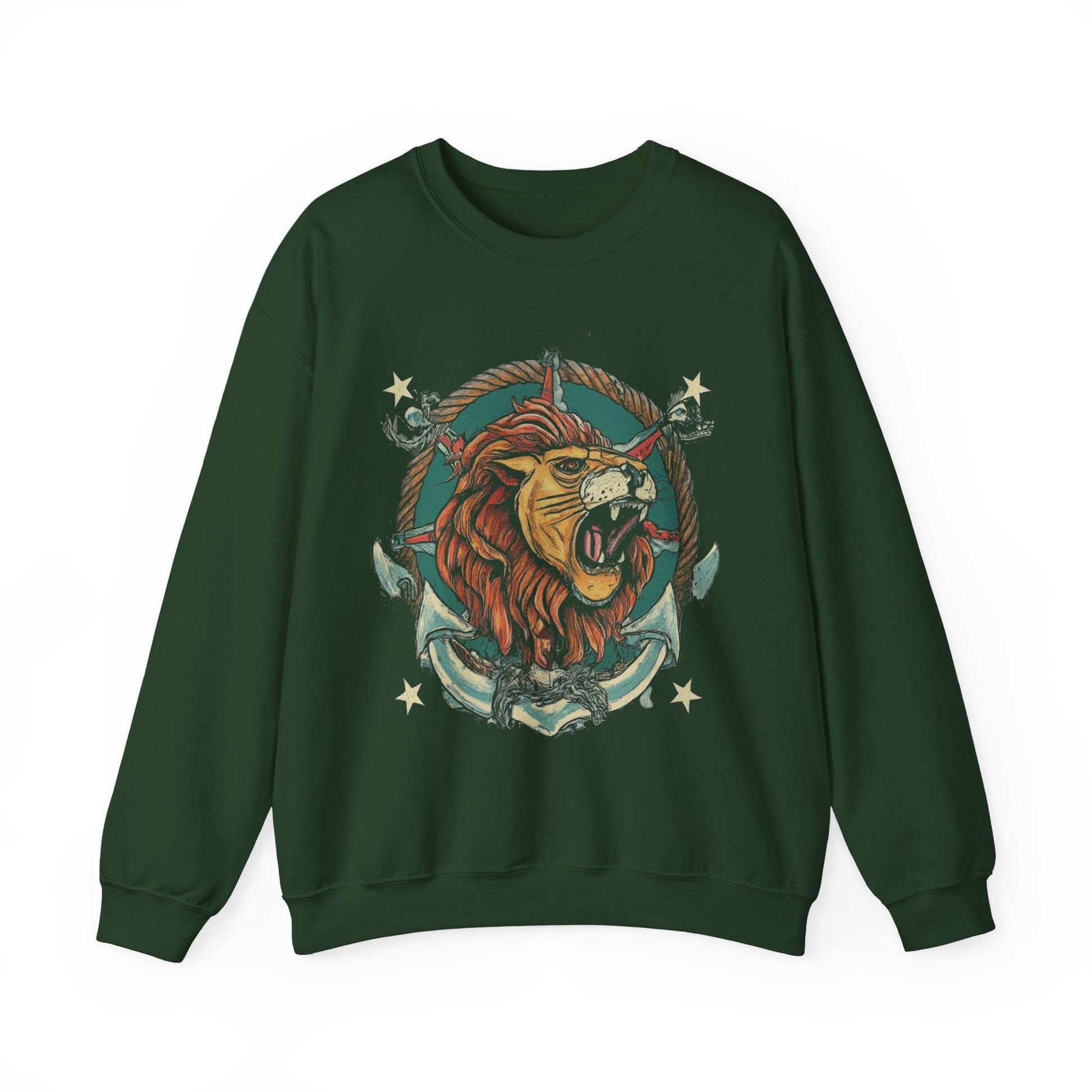 Sweatshirt S / Forest Green Traditional Sailor Tattoo Leo Soft Crewneck Sweatshirt