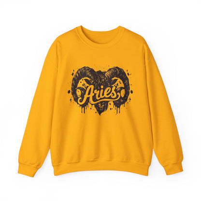 Sweatshirt S / Gold Aries Bold Ram Crewneck – A Statement of Zodiac Pride & Coziness | Gildan 18000