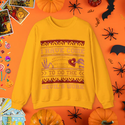 Sweatshirt S / Gold Devil's Work - Halloween Ugly Sweater Style Crewneck - Halloween Limited Edition