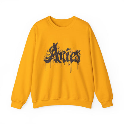 Sweatshirt S / Gold Ink-Dripped Aries Energy Soft Sweater: Embrace Your Fire