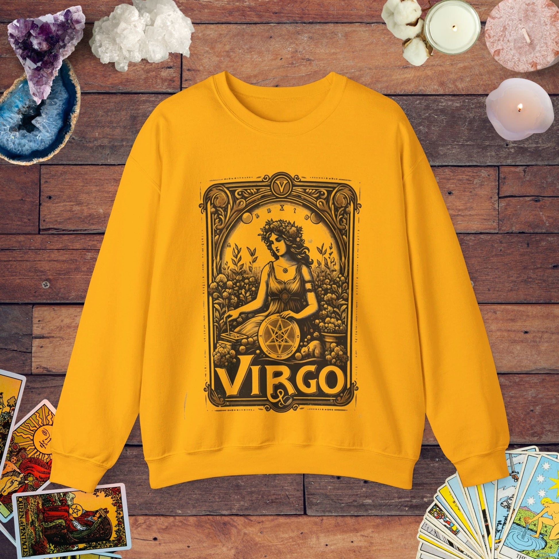 Sweatshirt S / Gold Virgo Maiden of Pentacles Extra Soft Sweater: Meticulous Comfort