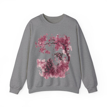 Sweatshirt S / Graphite Heather Eternal Love Libra Sumi-e Sweater: Embrace of Blossoms