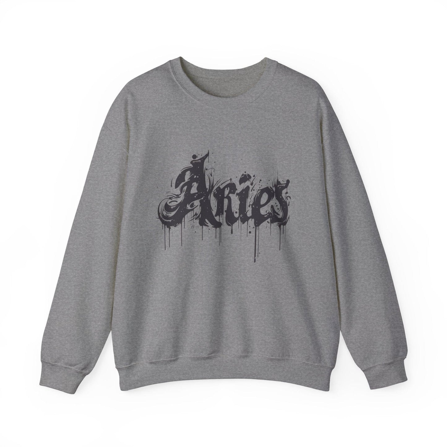 Sweatshirt S / Graphite Heather Ink-Dripped Aries Energy Soft Sweater: Embrace Your Fire