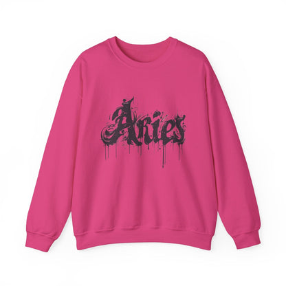 Sweatshirt S / Heliconia Ink-Dripped Aries Energy Soft Sweater: Embrace Your Fire