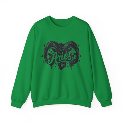 Sweatshirt S / Irish Green Aries Bold Ram Crewneck – A Statement of Zodiac Pride & Coziness | Gildan 18000