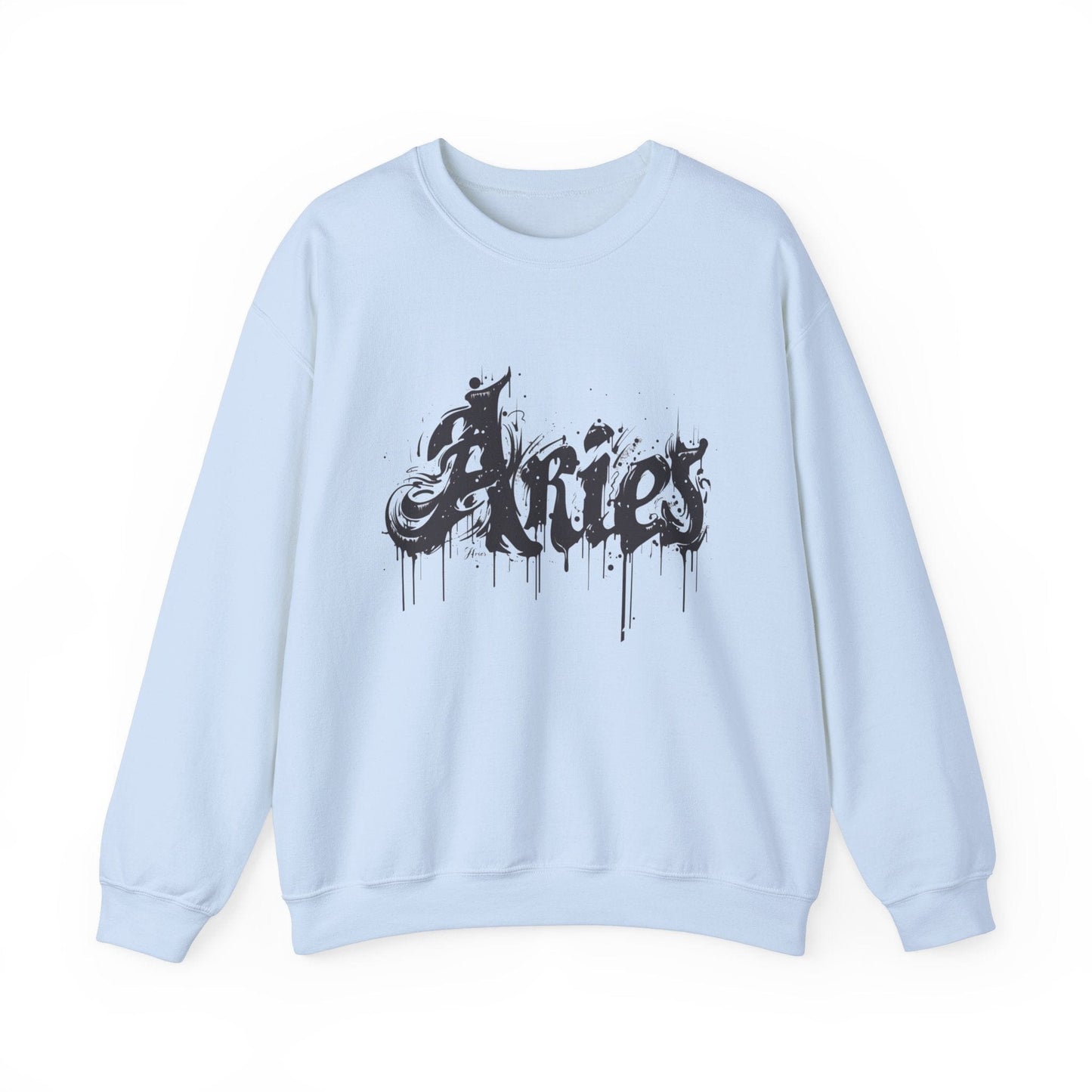 Sweatshirt S / Light Blue Ink-Dripped Aries Energy Soft Sweater: Embrace Your Fire