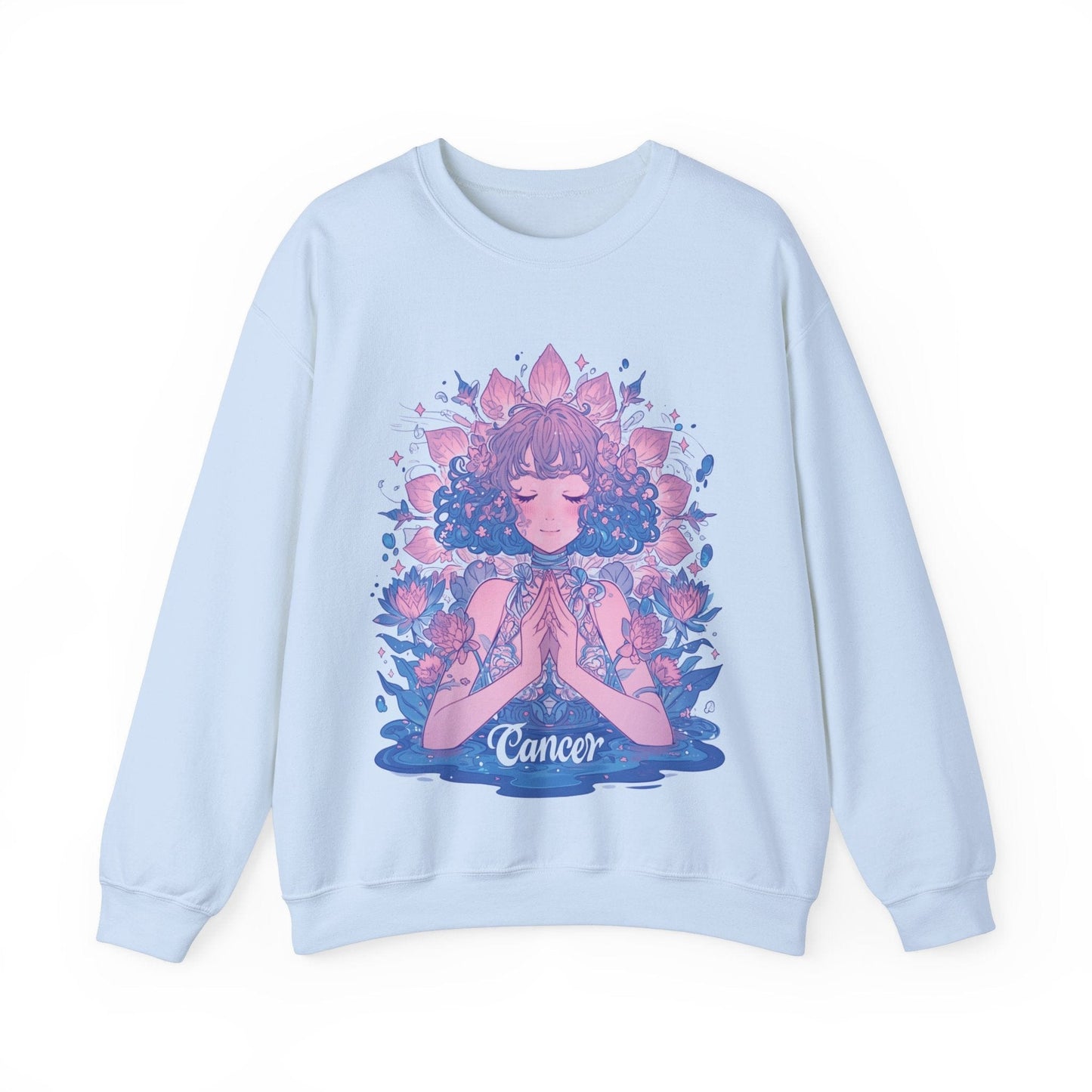 Sweatshirt S / Light Blue Lunar Bloom Cancer Sweater: Embrace Tranquility