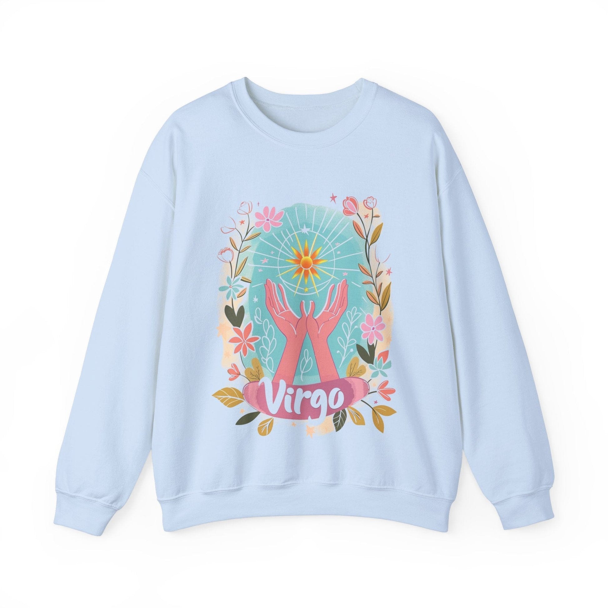 Sweatshirt S / Light Blue Virgo's Bloom Soft Sweater: Embrace Your Inner Garden