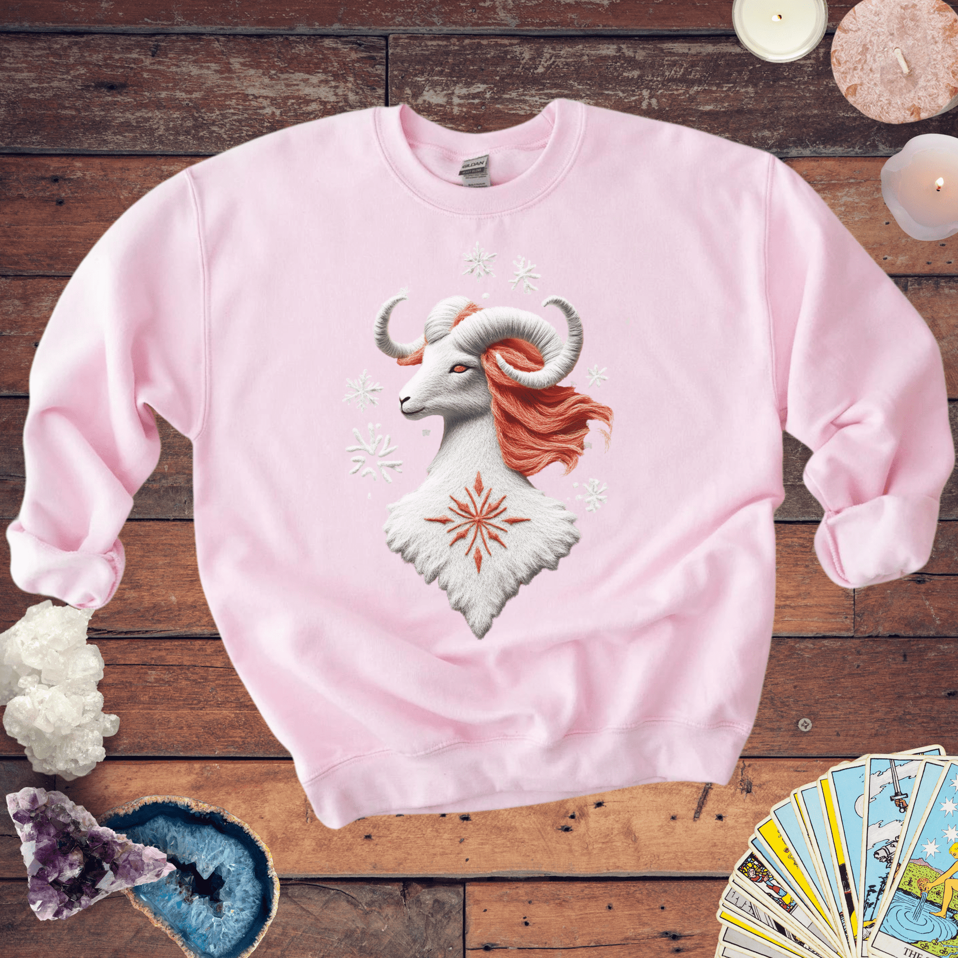 Sweatshirt S / Light Pink Aries Ugly Holiday Sweater: The Frosty Fire Ram Edition