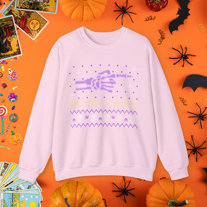 Sweatshirt S / Light Pink I'm With Creepy - Halloween Ugly Sweater Style Crewneck - Halloween Limited Edition