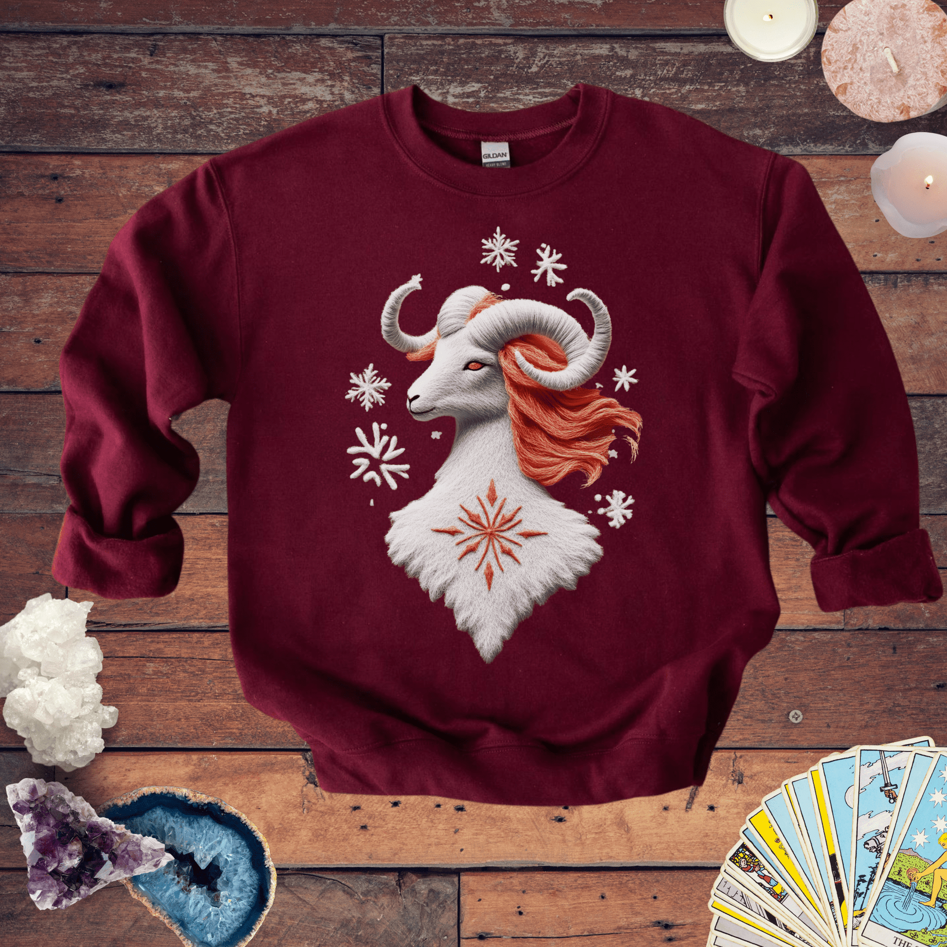 Sweatshirt S / Maroon Aries Ugly Holiday Sweater: The Frosty Fire Ram Edition