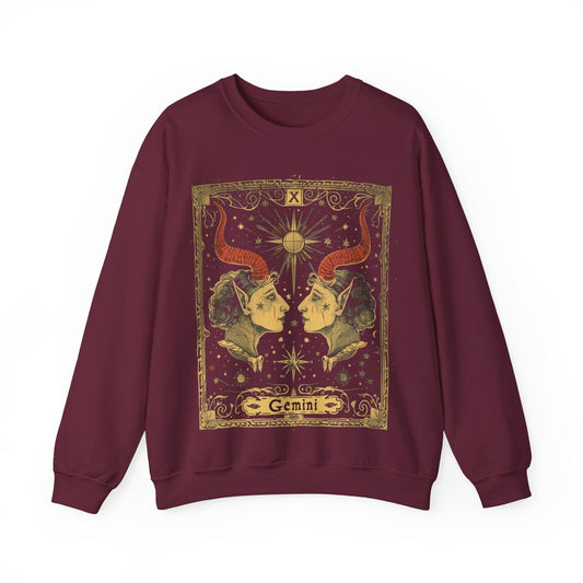 Sweatshirt S / Maroon Celestial Duet Gemini Sweater: Harmonized Contrasts