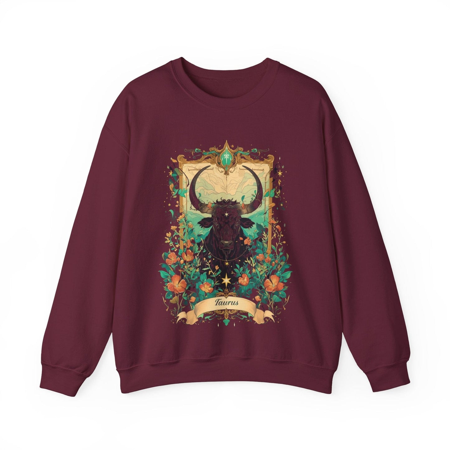 Sweatshirt S / Maroon Taurus Blossom: Celestial Garden Astrology Sweater