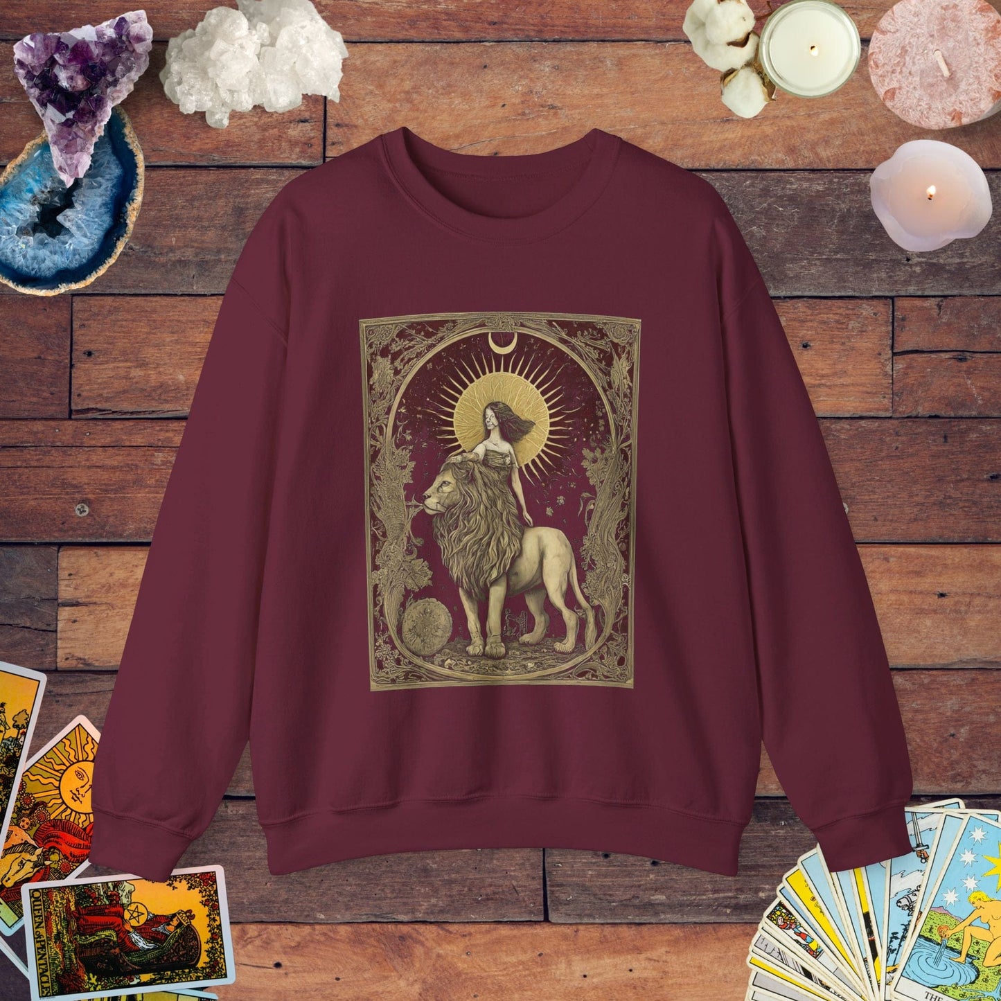 Sweatshirt S / Maroon The Lion's Strength Tarot Leo Soft Crewneck Sweatshirt