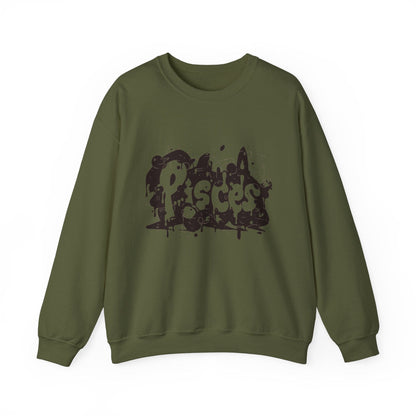 Sweatshirt S / Military Green Piscean Inkflow Pisces Sweater: Serene Depths