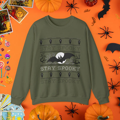 Sweatshirt S / Military Green Stay Spooky - Halloween Ugly Sweater Style Crewneck - Halloween Limited Edition