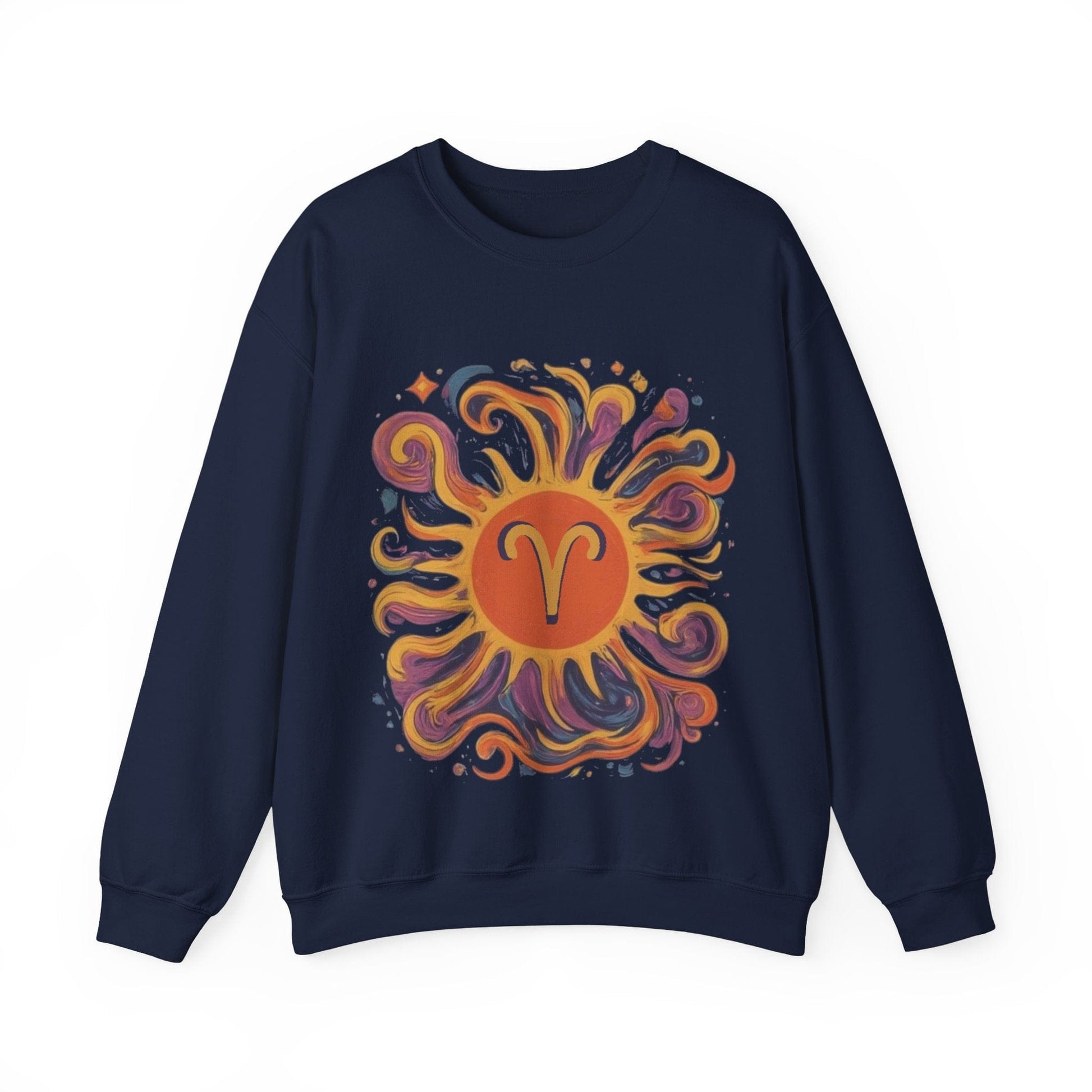 Sweatshirt S / Navy Aries Energetic Swirl Soft Sweater: Ignite Your Cozy Side