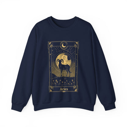Sweatshirt S / Navy Aries Tarot Card Soft Sweater: Embrace the Fire of the Ram