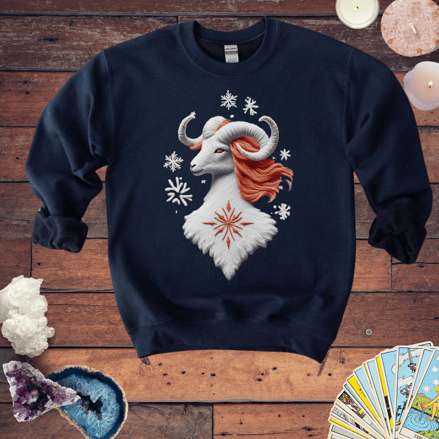 Sweatshirt S / Navy Aries Ugly Holiday Sweater: The Frosty Fire Ram Edition