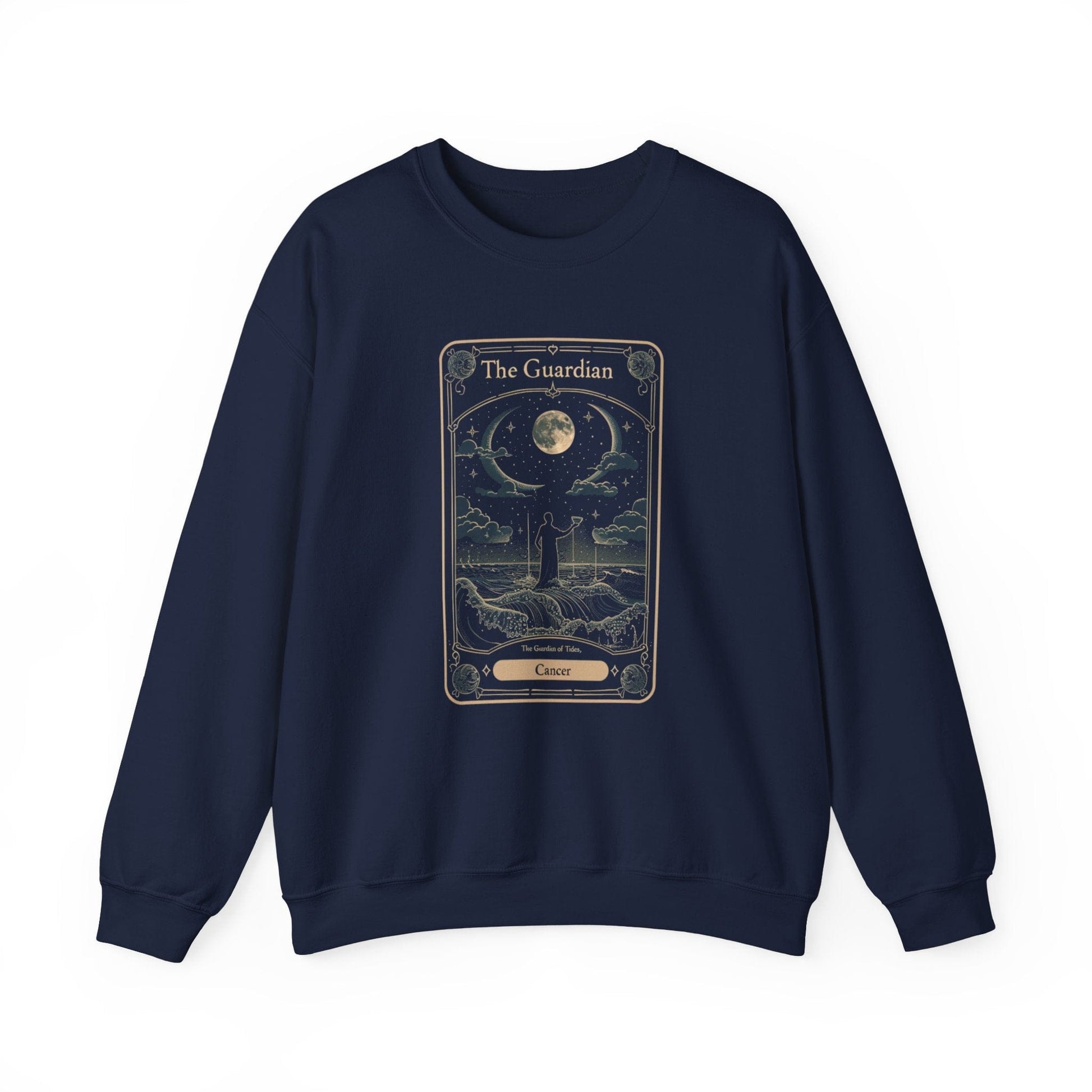 Sweatshirt S / Navy Cancer Tarot Card Guardian Crewneck: Vintage Celestial Warmth