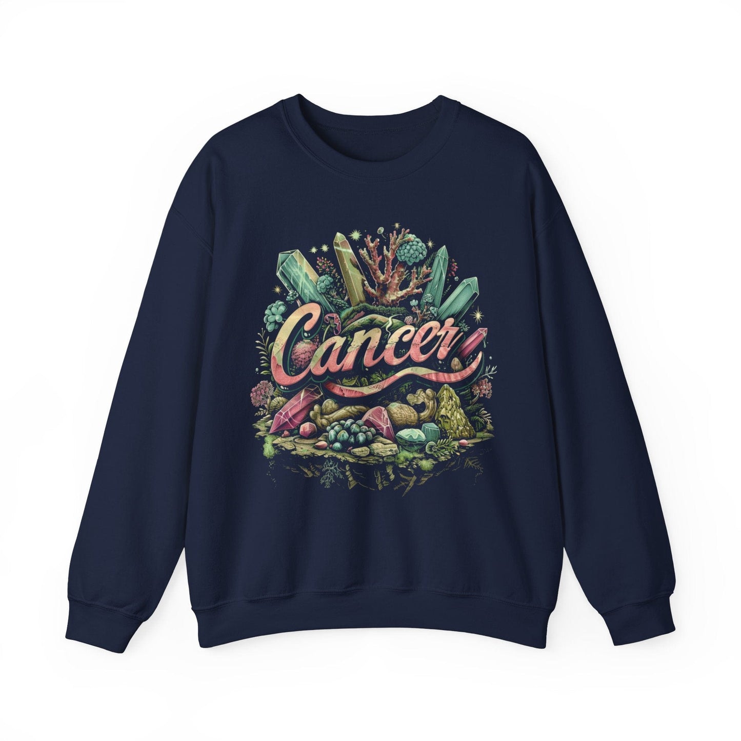 Sweatshirt S / Navy Cancer Zodiac Enchanted Garden Crewneck Sweatshirt: Comfort Meets Mystique
