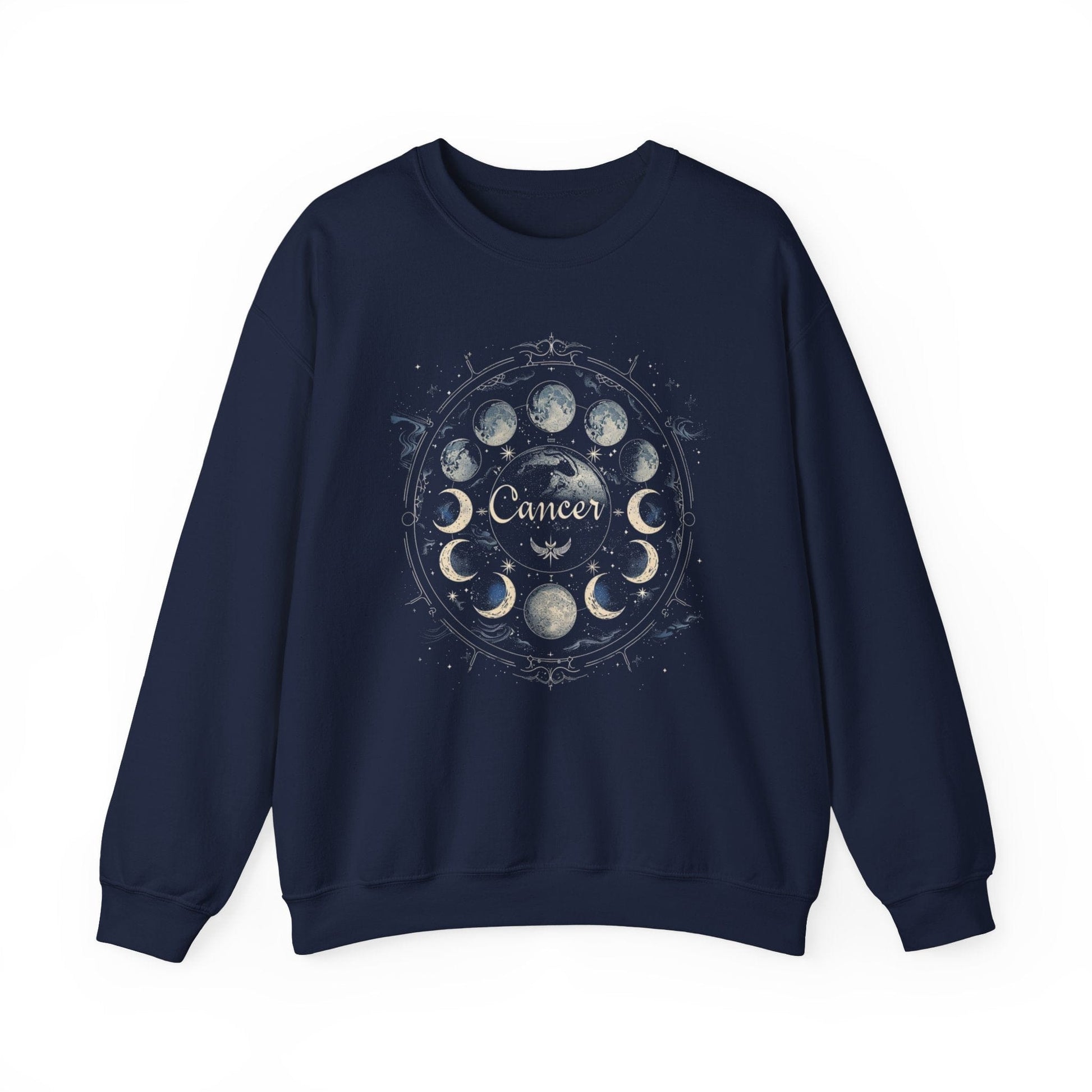 Sweatshirt S / Navy Cancer Zodiac Moon Magic Crewneck Sweatshirt: Celestial Harmony in Fabric