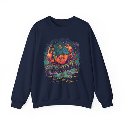 Sweatshirt S / Navy Cancer Zodiac Tattoo Art Sweater: Cosmic Crab Embrace