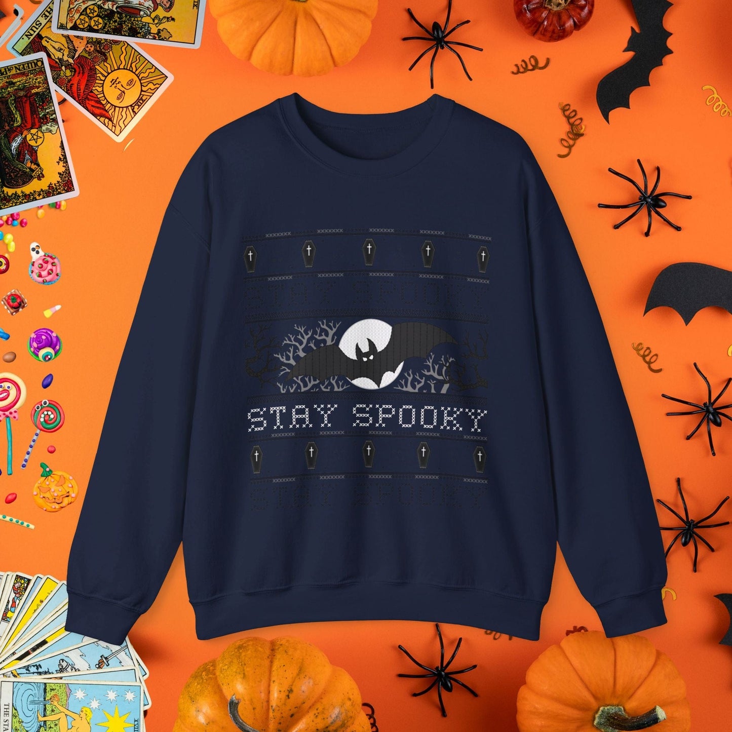 Sweatshirt S / Navy Stay Spooky - Halloween Ugly Sweater Style Crewneck - Halloween Limited Edition