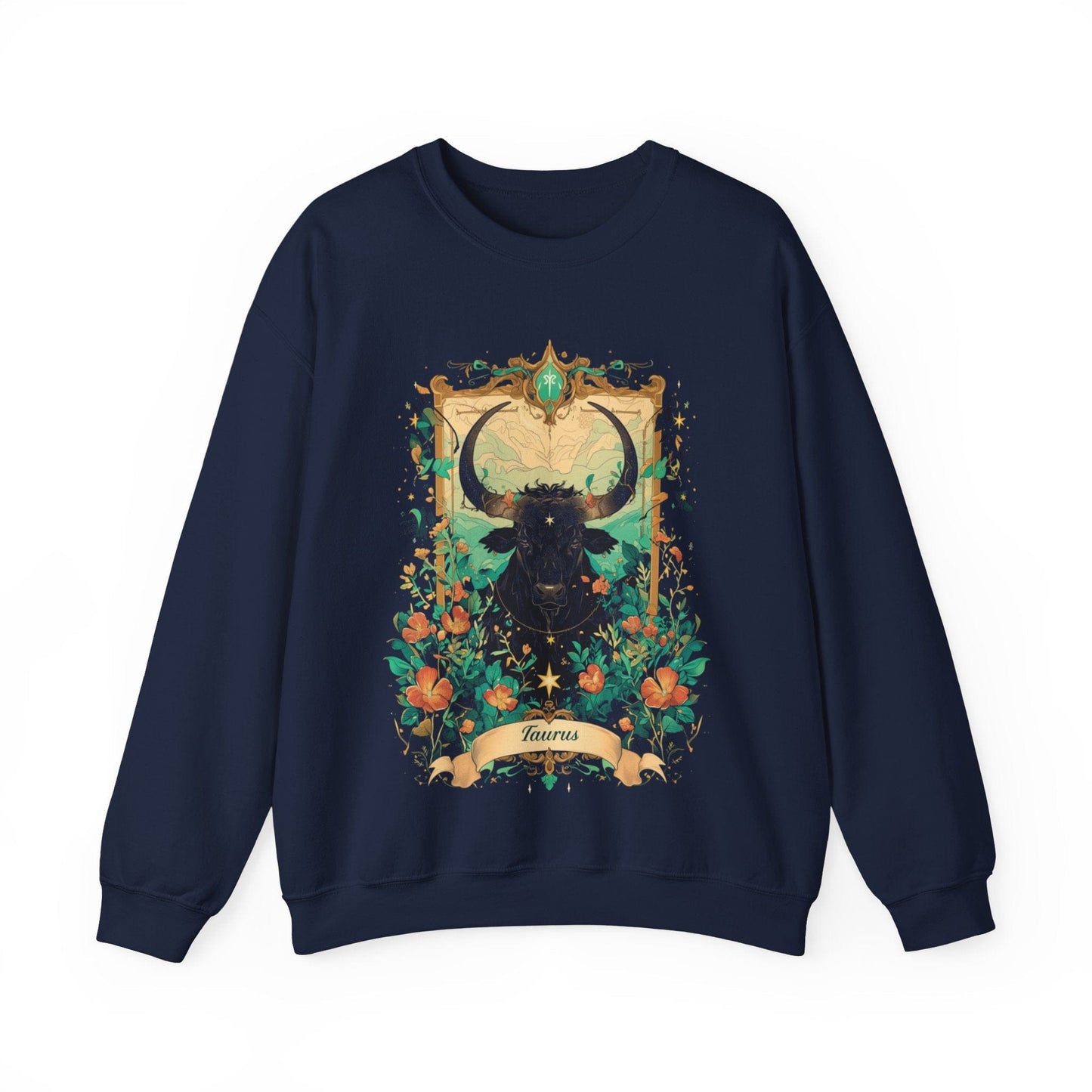 Sweatshirt S / Navy Taurus Blossom: Celestial Garden Astrology Sweater