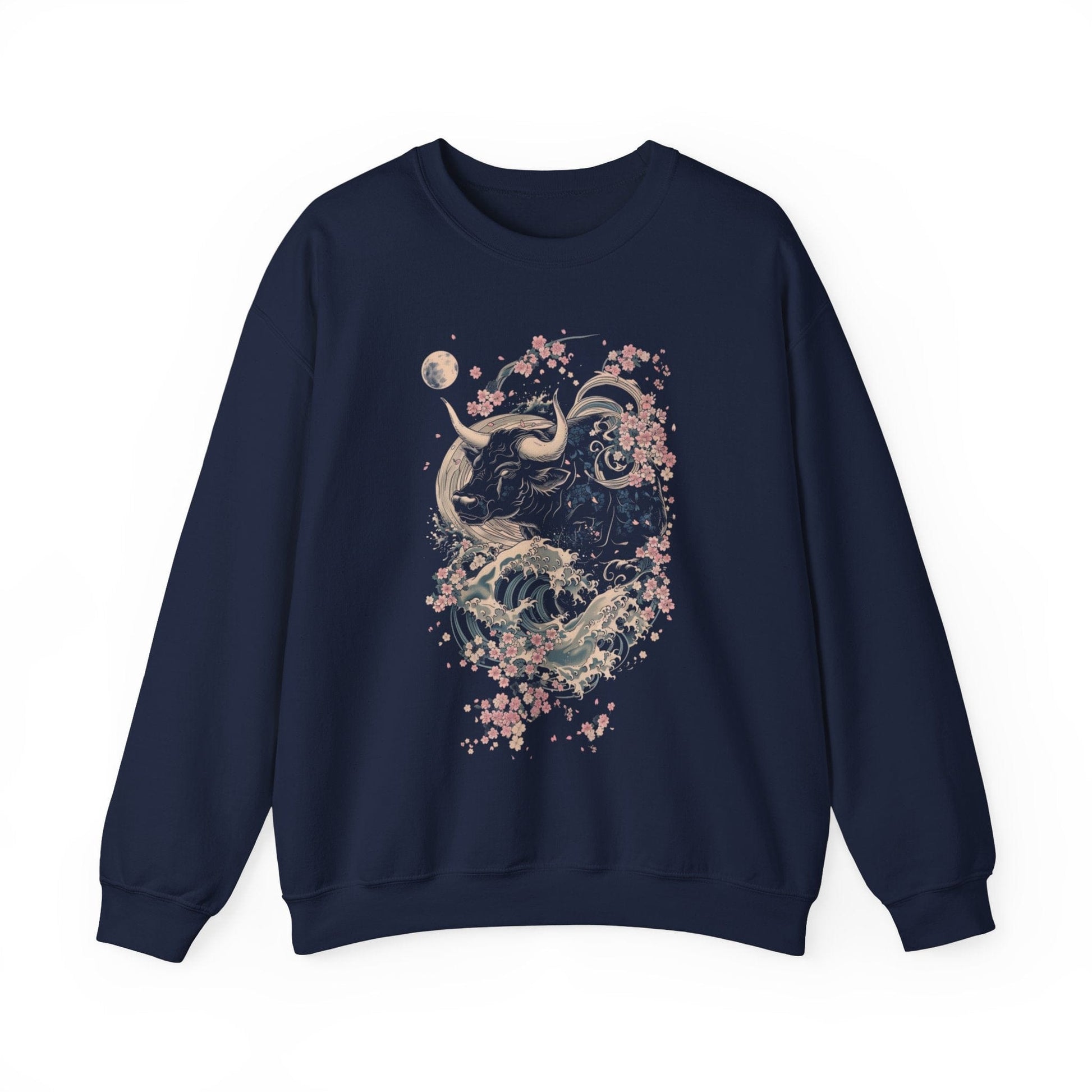 Sweatshirt S / Navy Taurus Blossom Embrace Sweater: Serenity in Bloom