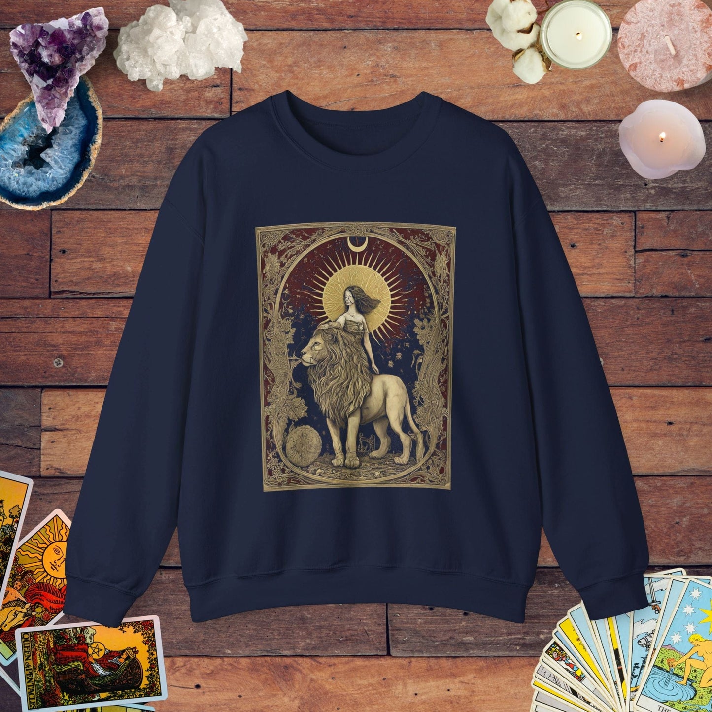 Sweatshirt S / Navy The Lion's Strength Tarot Leo Soft Crewneck Sweatshirt