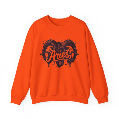Sweatshirt S / Orange Aries Bold Ram Crewneck – A Statement of Zodiac Pride & Coziness | Gildan 18000