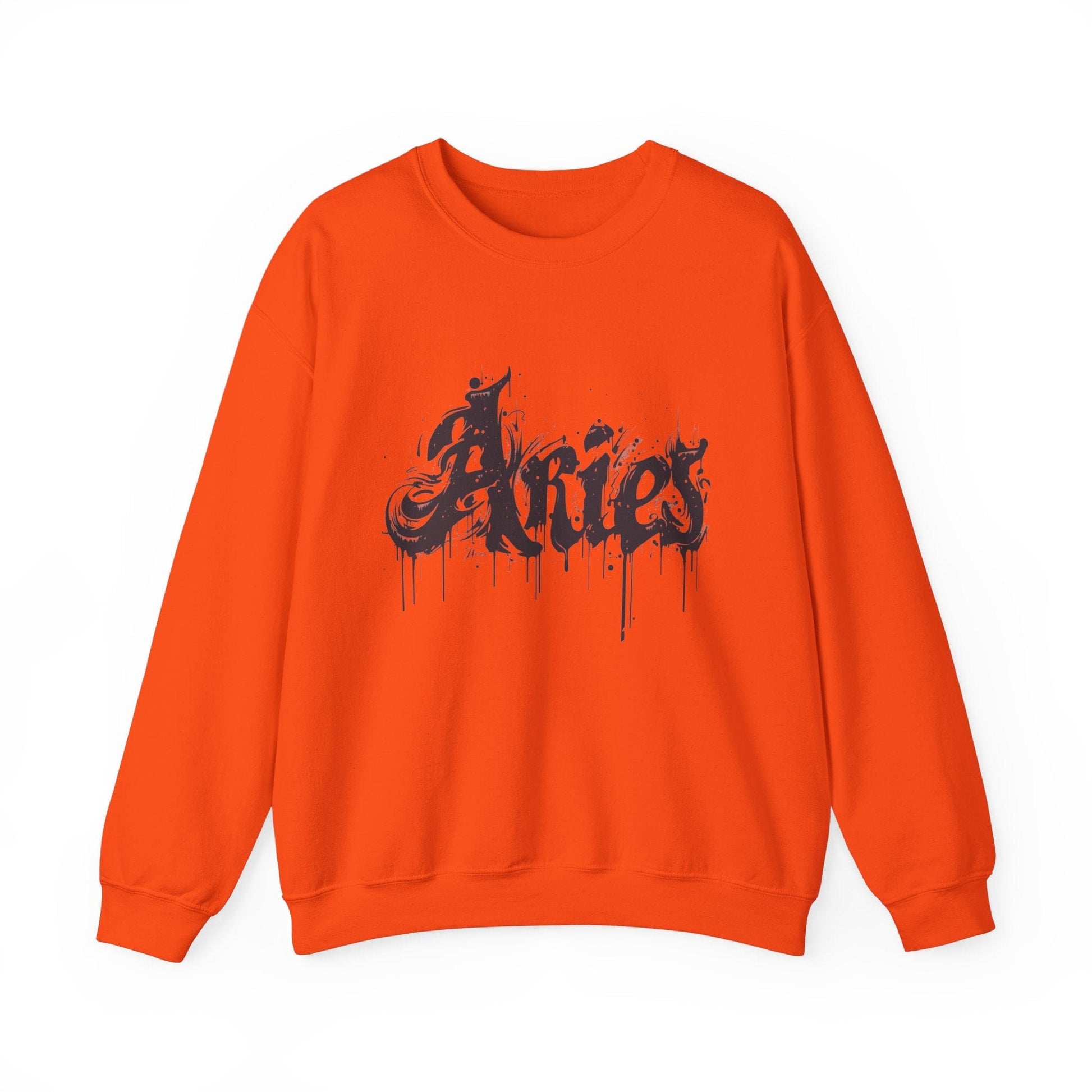 Sweatshirt S / Orange Ink-Dripped Aries Energy Soft Sweater: Embrace Your Fire