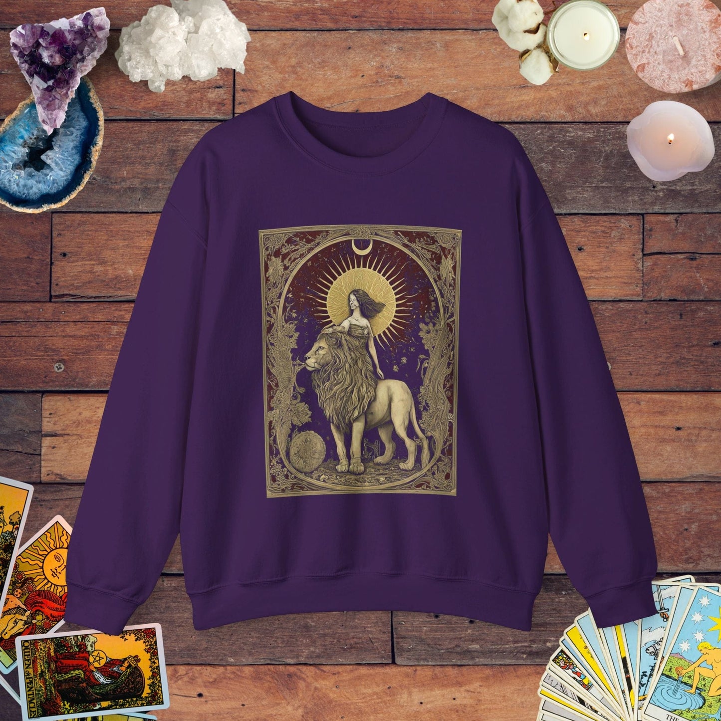 Sweatshirt S / Purple The Lion's Strength Tarot Leo Soft Crewneck Sweatshirt