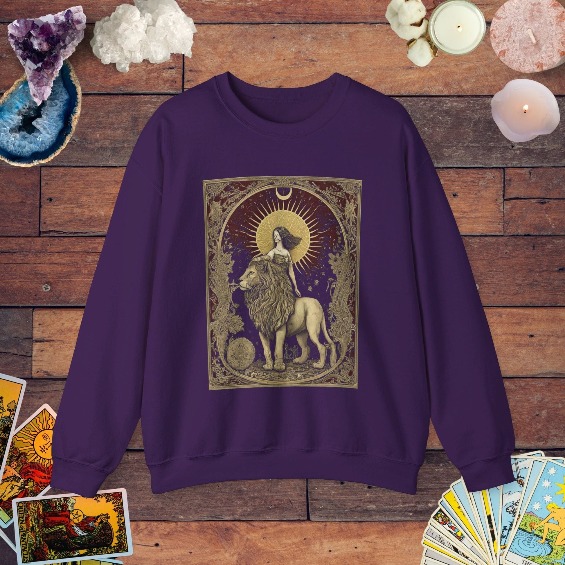 Sweatshirt S / Purple The Lion's Strength Tarot Leo Soft Crewneck Sweatshirt