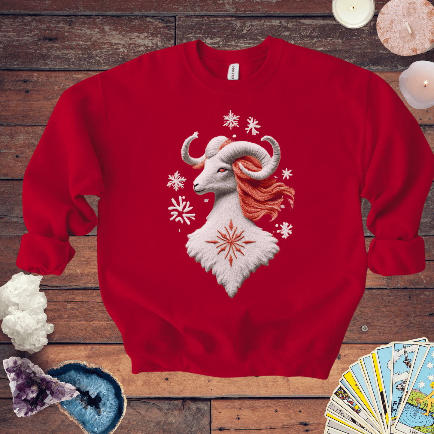 Sweatshirt S / Red Aries Ugly Holiday Sweater: The Frosty Fire Ram Edition