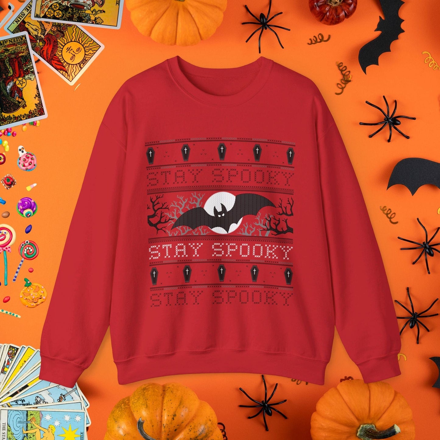 Sweatshirt S / Red Stay Spooky - Halloween Ugly Sweater Style Crewneck - Halloween Limited Edition